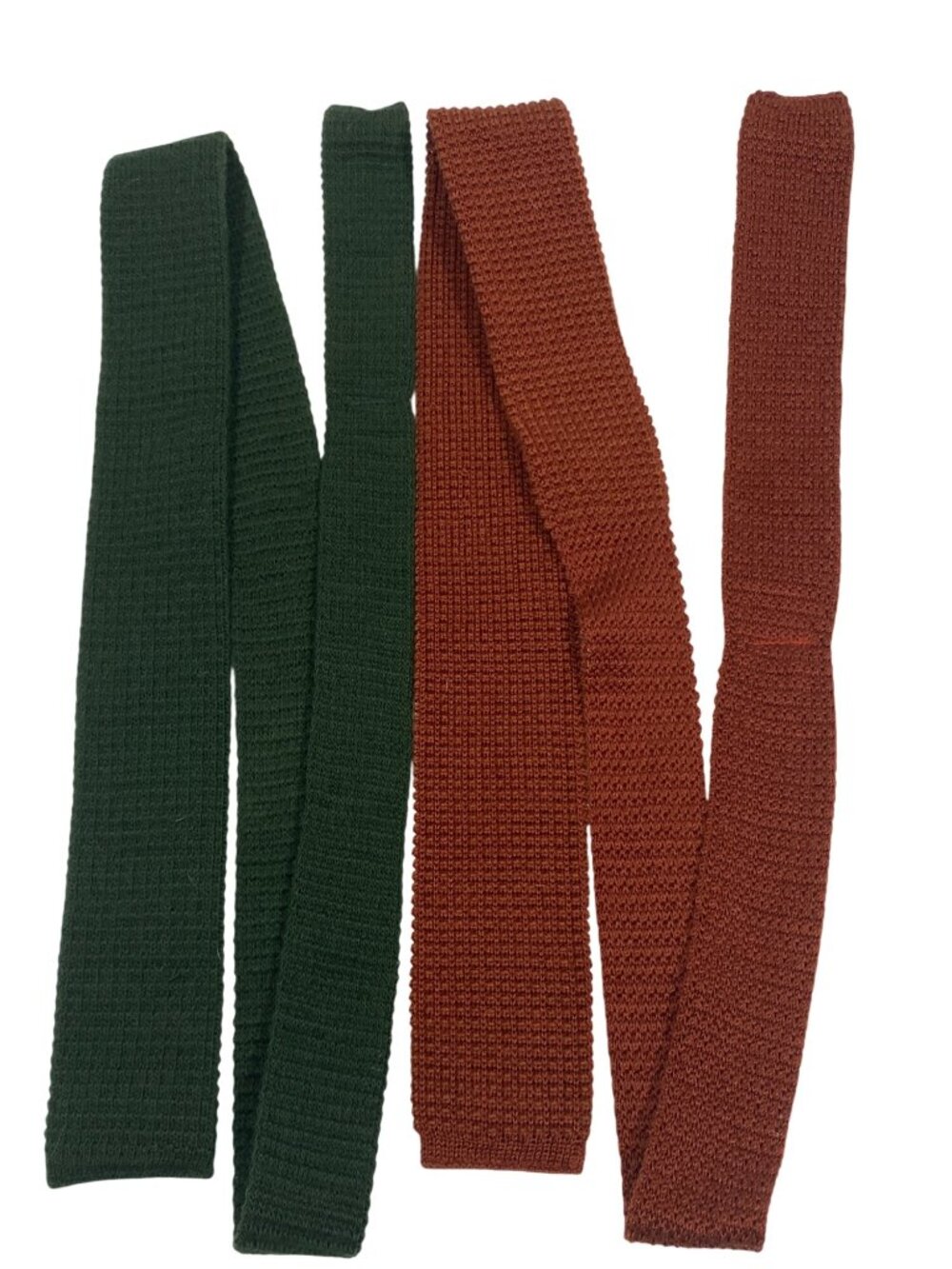 Vintage Knit Ties Set Of Two - Green & Rust Slim Width retro style preppy